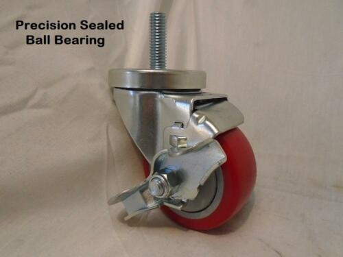 3&quot; x 1/2&quot; x 1-1/2&quot; Threaded Stem Polyurethane Red Wheel w/ Brake 250 lbs - $10.86