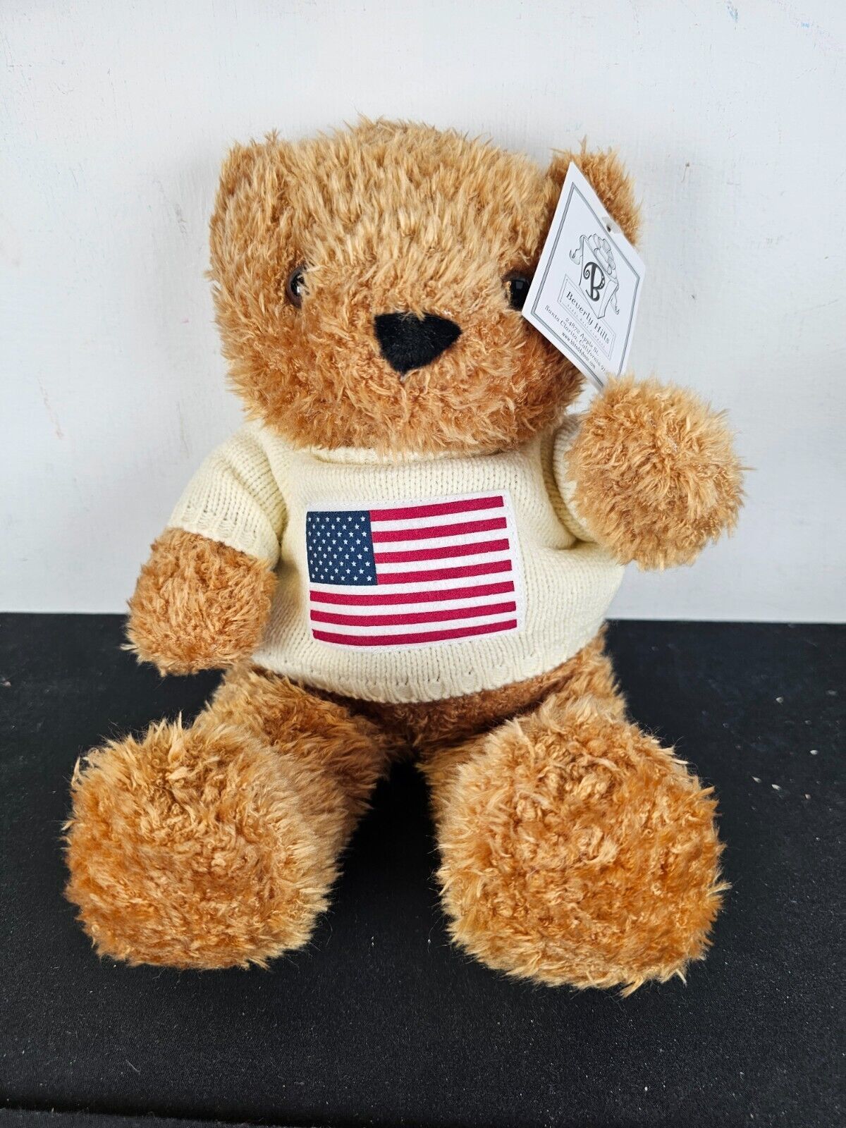 Vintage Beverly Hills Teddy Bear Co American Flag Sweater Stuffed Patriot 8" Tag - $12.82