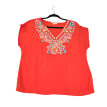 Solitaire Womens Small Floral Embroidered Blouse Orange Top Boho Artsy V... - £10.50 GBP