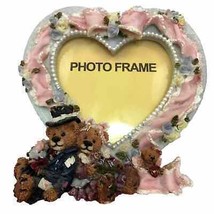 Teddy Bear Wedding Decoration Heart Design Resin Shabby Chic Desk Photo Frame - £22.42 GBP
