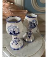 Hand-Painted Delft Blue Tulip Candle Holders x  2 Dutch Floral Ceramic D... - $1,064.32 MXN