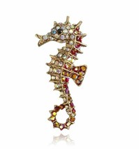 Stunning Diamonte Gold Plated Vintage Look Seahorse Christmas Brooch Cake PIN A8 - £10.71 GBP