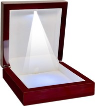 Wooden Jewelry Box with LED Light 4 x 4 x 1.5 Inches Wood Case Necklace Gift Box - £36.49 GBP