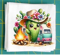 Cute Cactus Quilt Block Image Printed on Fabric Square SC6052 - $3.60+