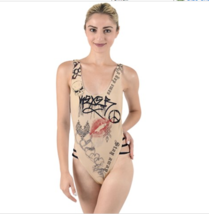 Swimsuit with graffiti and tattoo urban style high leg sport swimsuit - $45.99