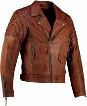 Mens Moto Jacket Cafe Racer Vintage Distressed Biker Brown Leather Jacke... - £79.92 GBP