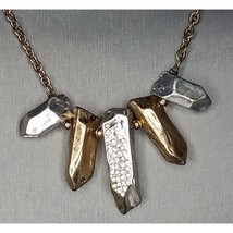Express Silver Gold Rhinestone Aged Patina Look Rock Nugget Long Necklace - £5.78 GBP