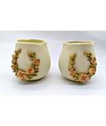 (2)Rose Shaped Small Vase/Vessel - Bone, off white color. Floral Wreath ... - $16.43 CAD