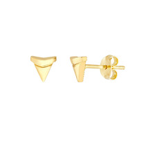14K Solid Yellow Gold Small Shark Tooth  Stud Micro Earrings - £107.91 GBP