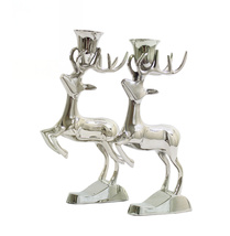 Pair Shiny Chrome Leaping Reindeer Taper Candle Holders Christmas Unused 8.25&quot;T - £31.19 GBP