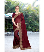 Designer Maroon Zari Resham Stone Embroidery Bollywood Chiffon Party Wea... - £57.37 GBP