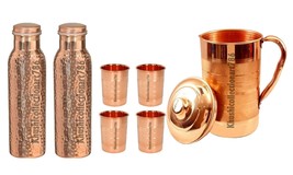 Handmade Copper Water Pitchers Jug 2 Hammered Water Bottles 4 Drinking T... - $69.12