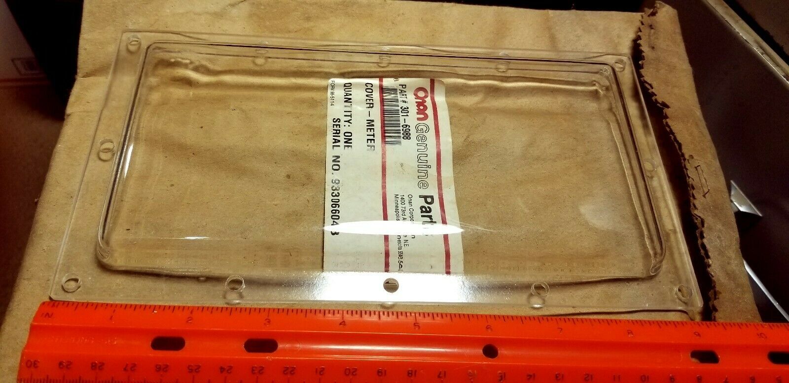 301-6988 CLEAR METER COVER ONAN GENERATOR CONTROL 9.5&quot;×5&quot;  NOS - $23.21