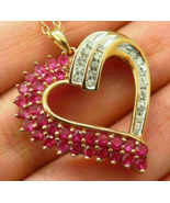 2Ct Coupe Ronde Rouge Rubis &amp; Diamant Pendentif Coeur Sans Chaîne 14K or... - $42.18