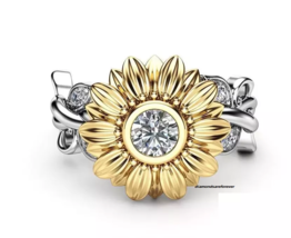 Lab-Created Shiny White Round &amp; Marquise Cut Diamonds Pretty Sunflower Fine Ring - $653.62