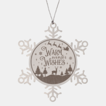 Warm Winter Wishes Snowflake Ornament Pendant Engraved Stainless Steel - £15.77 GBP