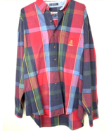 Vintage Chaps Ralph Lauren Multicolor Plaid Crest Shirt Red Green Blue XL - $23.00