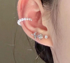 Rose earrings three-piece set without piercing ear bone clip new Japanese - $19.80