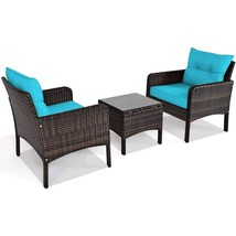 3-Piece Brown PE Rattan Outdoor Patio Furniture Dining Set w/ Turquoise ... - $6,863.00 MXN