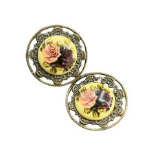 Vintage Porcelain Filigree Post Pierced Earrings 1&quot; - $29.64