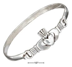 Bracelet Sterling Silver Antiqued Claddagh Bangle Bracelet with Latch Hook - £74.74 GBP