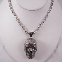 Han Cholo Silver Stainless Steel Rivet Skull Pendant  Necklace 28&quot; - £42.73 GBP