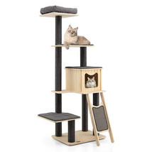 5-Tier Modern Wood Cat Tower with Washable Cushions-Gray - Color: Gray - $357.64 CAD