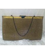 Tan Reptile LEATHER Vintage *ETRA* Framed Flat CLUTCH Purse w/Chain Handle - £22.38 GBP