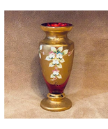Vintage Bohemian Czech Cranberry 24K Gold Encrusted Enameled Glass Vase ... - £101.78 GBP