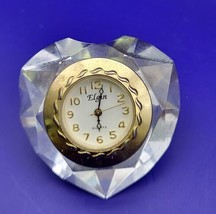 Vintage Elgin Mini Clock Diamond Heart Japan Quartz Movement Desk New Battery - £16.25 GBP