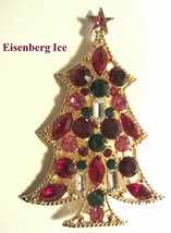 EISENBERG ICE Christmas Tree Brooch Pin Multi Colored Shaped Rhinestones Vintage - £142.60 GBP