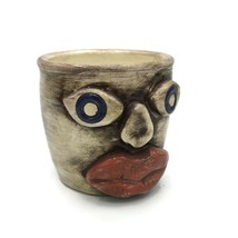 Artisan Ceramic Face Plant Pot Rustic Brown Vase Office Desk Accessories... - £76.09 GBP