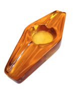 Vintage Heavy Honey Amber Glass Ashtray 2 Cigar Canoe Form 10&quot; x 4&quot; - £31.42 GBP