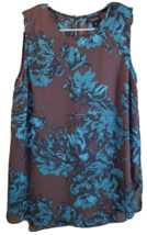 WHO WHAT WEAR Tank Top Womens Medium Plum Blue Floral Sheer Sleeveless Pullover - £10.02 GBP