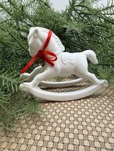 White Glass Rocking Horse Christmas  Ornament Vintage Style Heavy Milk G... - $18.96 CAD