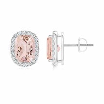 Natural Morganite Stud Earrings with Diamond in 14K Gold (Grade-AAA , 8x6MM) - £1,360.04 GBP