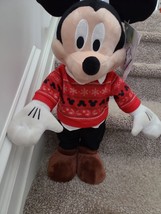 Disney Mickey Mouse Christmas Holiday Door Porch Greeter 21&quot; Plush NEW - £19.59 GBP