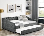 Full Size Daybed With Twin-Size Trundle Upholstered Tufted Sofa Bed, W/B... - $663.99