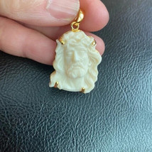 14K Real Solid Gold Carving Carved Jesus Christ Head Pendant Charm - £398.07 GBP