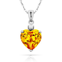 3.07Ct White Sapphire &amp; Heart Citrine Charm Pendant14K White Gold w/Chain - £31.64 GBP