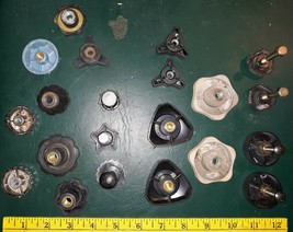 20CC76 ASSORTED FEMALE THREADED KNOBS, 7 HAVE STUDS, 5 PAIRS IN THE LOT, GC - $8.51