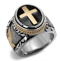 Cross Rose Gold Silver Stainless Steel Praying Hands Ring 8 9 10 11 12 13 14 - £55.93 GBP