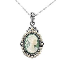 Pearls and Green Cameo Necklace - £27.96 GBP