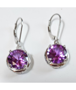 Signed BBJ 925 Sterling Silver Earrings Leverback W/Purple Sapphire Ston... - $61.40 CAD