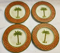 4 Tabletops Unlimited Nassau Salad Dessert Plates Tropical Palm Trees EUC - £19.46 GBP