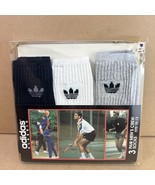 Vintage Adidas 3 Pair Men’s Crew Sock 10-13 White Black Grey Made in USA - $54.45 CAD
