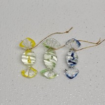 Vintage Art Glass Yellow Green Blue Swirl Wrapped Candy Ornaments - £18.10 GBP