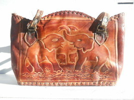 Elephant Leather stitched Handbag Carry bag Women Purse Handmade - £20.12 GBP