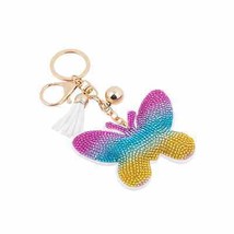 Bling Crystal Butterfly Rainbow Tassel Keychain Keyring Bag Charm - £11.04 GBP