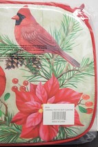 4 Cushion Chair Pads w/ties,15&quot;x15&quot;, Christmas Poinsettia &amp; Cardinal Birds #2,CE - £17.40 GBP